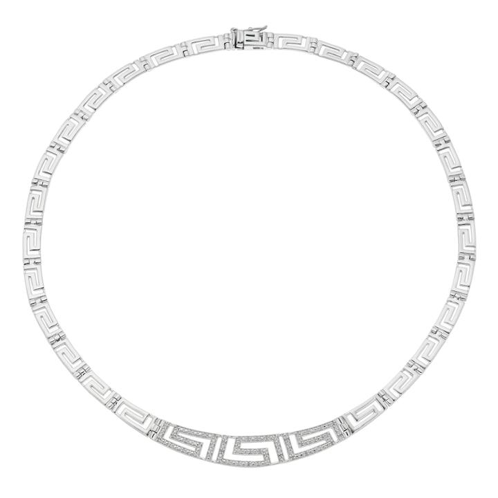 Sterling Silver 1/4 Carat T.w. Diamond Greek Key Necklace, Women's, Size: 17, White