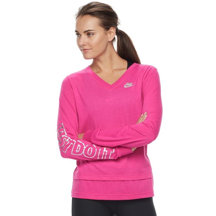 Women's Nike Sportswear Long Sleeve Graphic Top, Size: Xl, Light Red
