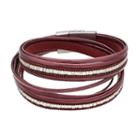 Chain Inlay Faux Leather Wrap Bracelet, Women's, Dark Red