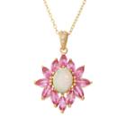 Lab-created Opal, Lab-created Sapphire & Lab-created White Sapphire 18k Gold Over Silver Flower Pendant Necklace, Women's, Size: 18