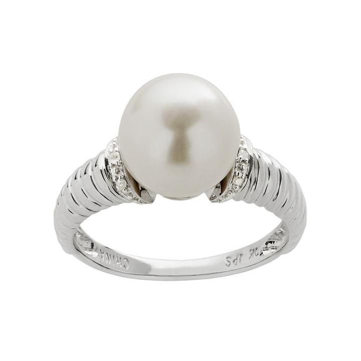 Pearlustre By Imperial Freshwater Cultured Pearl And Diamond Accent 10k White Gold Ring, Women's, Size: 9