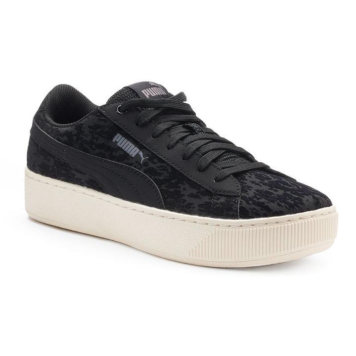 Puma Vikky Platform Velvet Flocked Women's Sneakers, Size: 7, Black