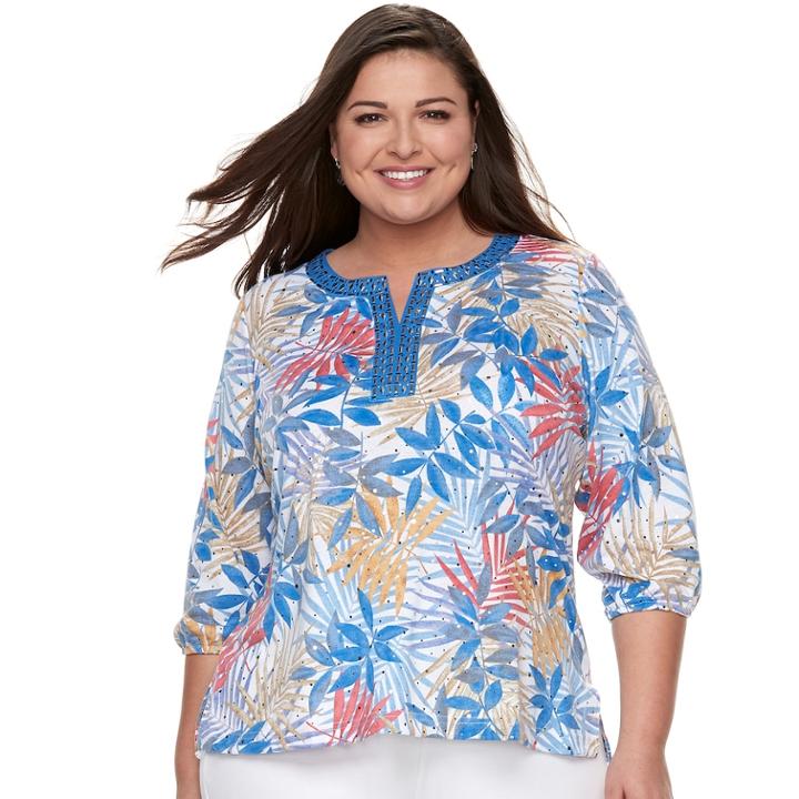 Plus Size Cathy Daniels Floral Rhinestone Top, Women's, Size: 1xl, Tropical Flowers