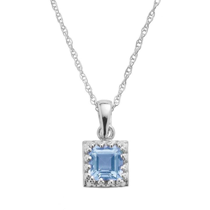 Tiara Sterling Silver Lab-created Aquamarine Square Pendant, Women's, Size: 18, Blue