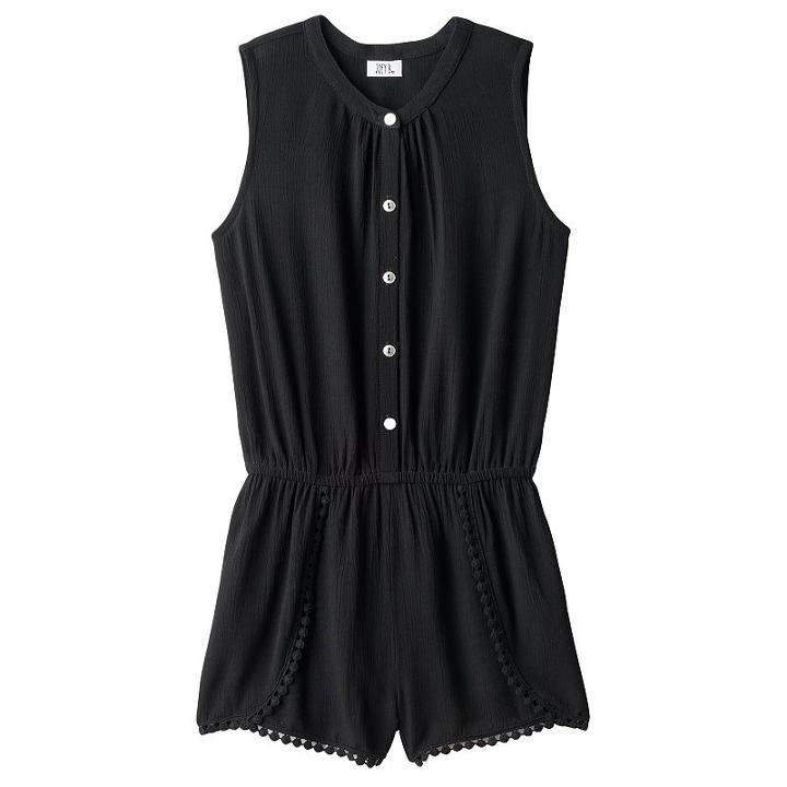 Girls 7-16 Joey B Button Front Gauze Romper, Girl's, Size: Medium, Black