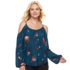 Juniors' Rewind Embroidered Cold Shoulder Top, Teens, Size: Medium, Brt Blue