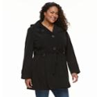 Plus Size Women's Tower By London Fog Hooded Double-layer Lapel Raincoat, Size: 2xl, Black