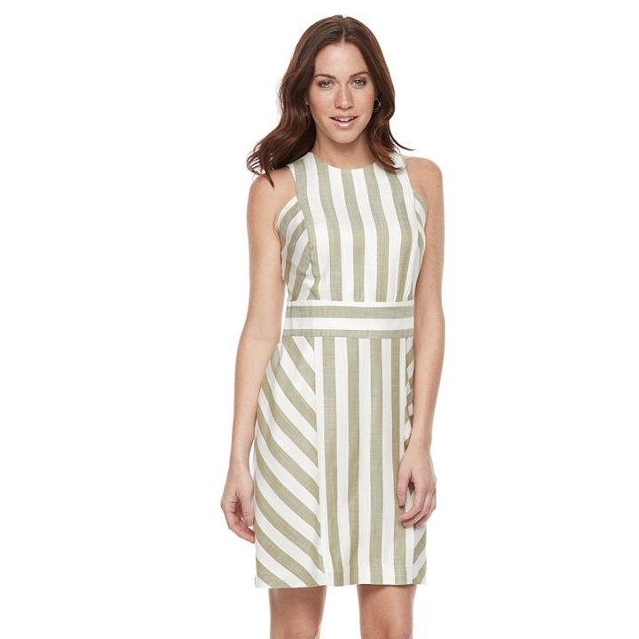 Women's Sharagano Striped Sheath Dress, Size: 6, Green Oth