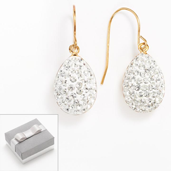 14k Gold-bonded Sterling Silver Crystal Teardrop Earrings, Women's, White