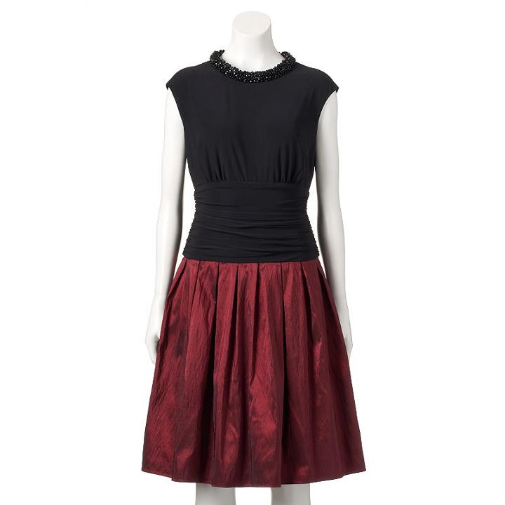 Women's Expo Beaded Fit & Flare Dress, Size: 16, Red