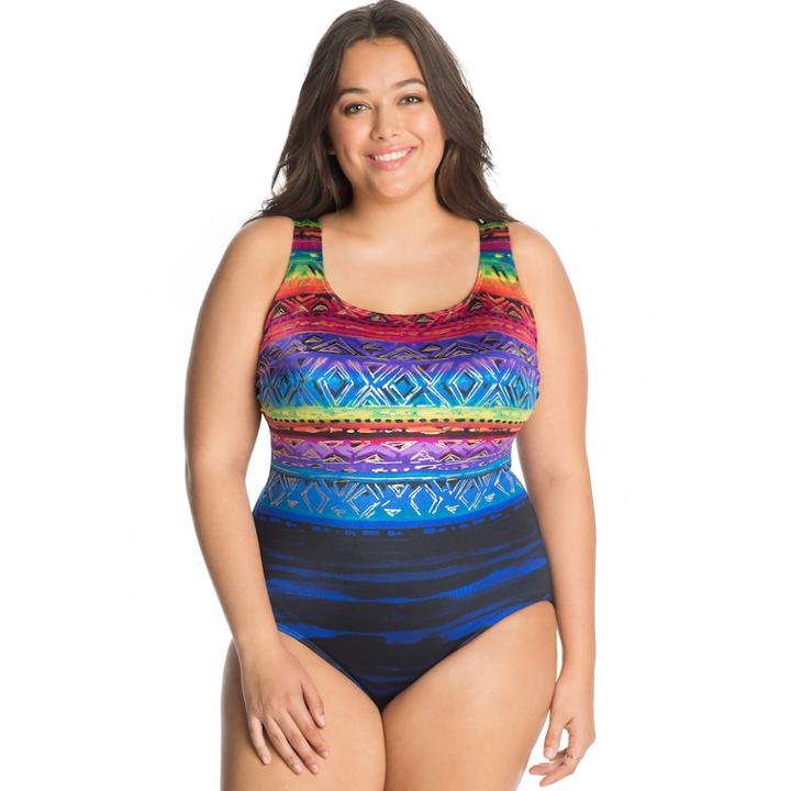Plus Size Great Lengths Tummy Slimmer X-back One-piece Swimsuit, Women's, Size: 16, Costa Sol