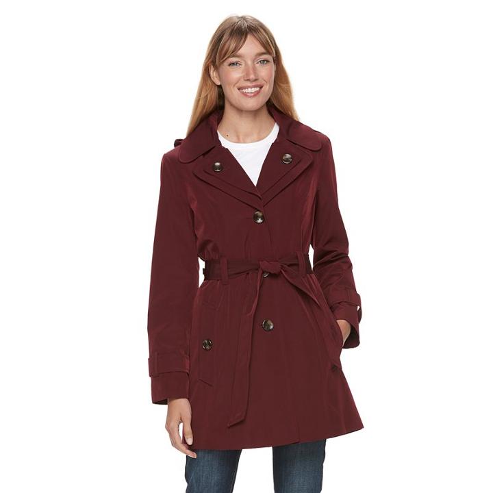 Women's Tower By London Fog Hooded Raincoat, Size: Small, Dark Red