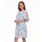 Women's Perceptions Floral Cold-shoulder Shift Dress, Size: 18, Blue