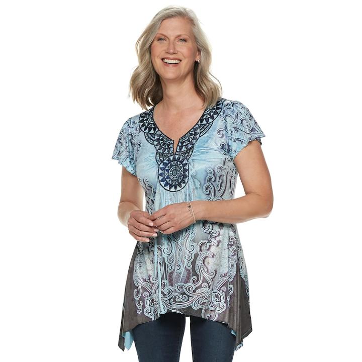 Women's World Unity Crochet Shark-bite Hem Top, Size: Xs, Blue