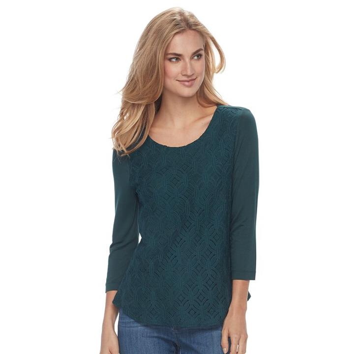 Women's Croft & Barrow&reg; Lace-front Tee, Size: Large, Green