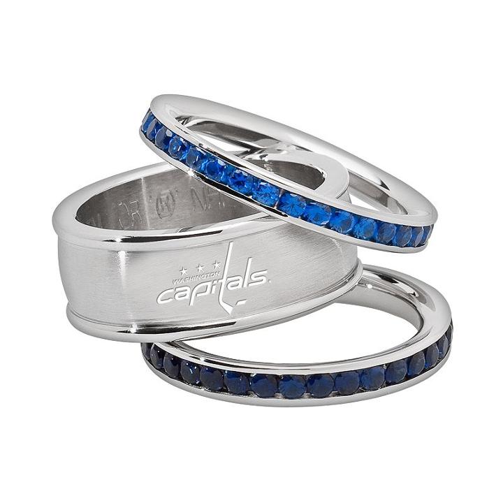 Logoart Washington Capitals Stainless Steel Crystal Stack Ring Set, Women's, Size: 6, Multicolor