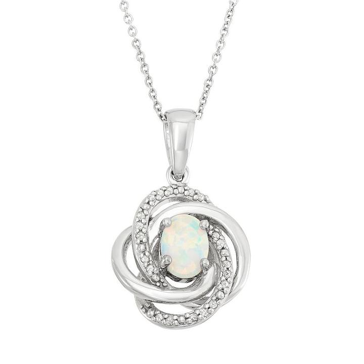 Lab-created Opal & Diamond Accent Sterling Silver Love Knot Pendant Necklace, Women's, White
