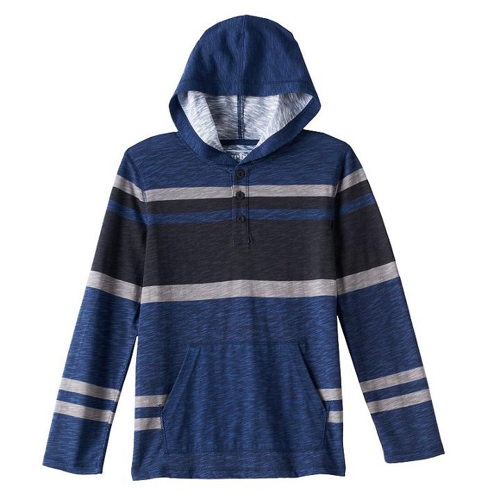 Boys 8-20 Urban Pipeline&reg; Striped Henley Hoodie, Boy's, Size: Large, Black