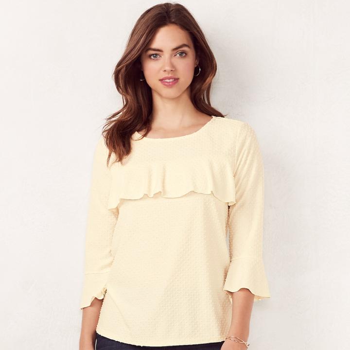 Women's Lc Lauren Conrad Swiss Dot Flounce Top, Size: Xl, Natural