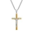 Men's Two Tone Stainless Steel Crucifix Pendant, Silver