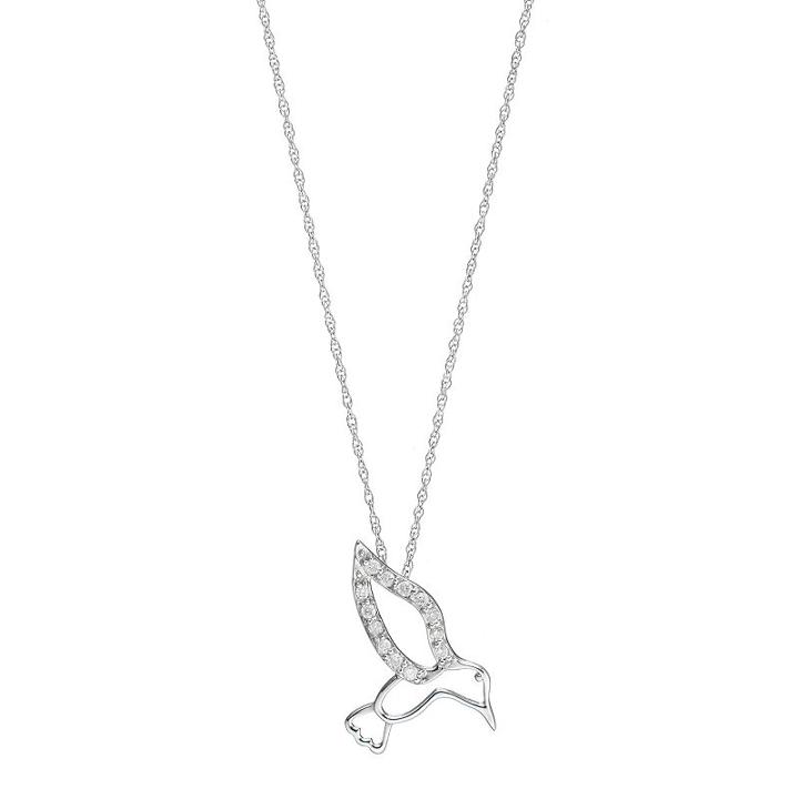 10k White Gold 1/10 Carat T.w. Diamond Hummingbird Pendant, Women's, Size: 18