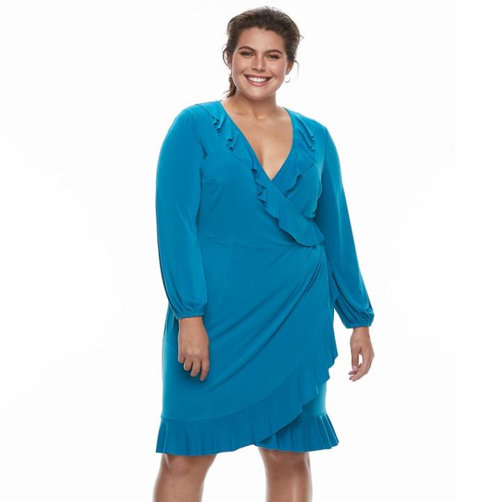 Plus Size Suite 7 Ruffle Faux-wrap Dress, Women's, Size: 1xl, Blue
