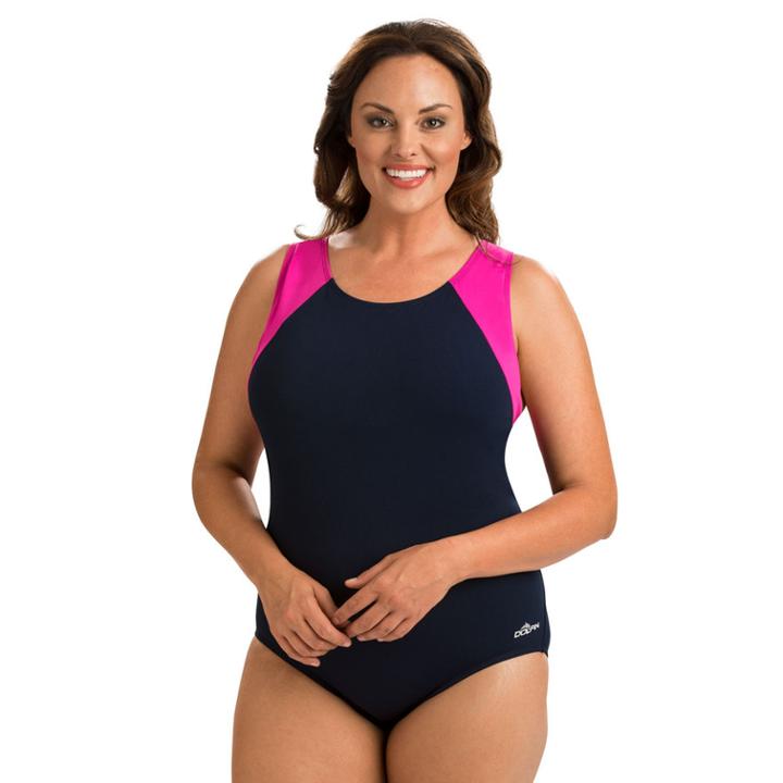 Plus Size Dolfin Moderate Colorblock One-piece Swimsuit, Women's, Size: 22, Blue (navy)