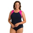 Plus Size Dolfin Moderate Colorblock One-piece Swimsuit, Women's, Size: 22, Blue (navy)