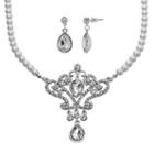 Crystal Allure Crown Teardrop Necklace And Earring Set, Women's, Size: 16, White