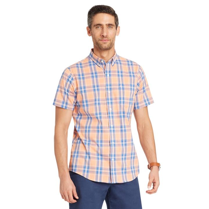 Men's Izod Coolfx Classic-fit Plaid Moisture-wicking Button-down Shirt, Size: Medium, Drk Orange