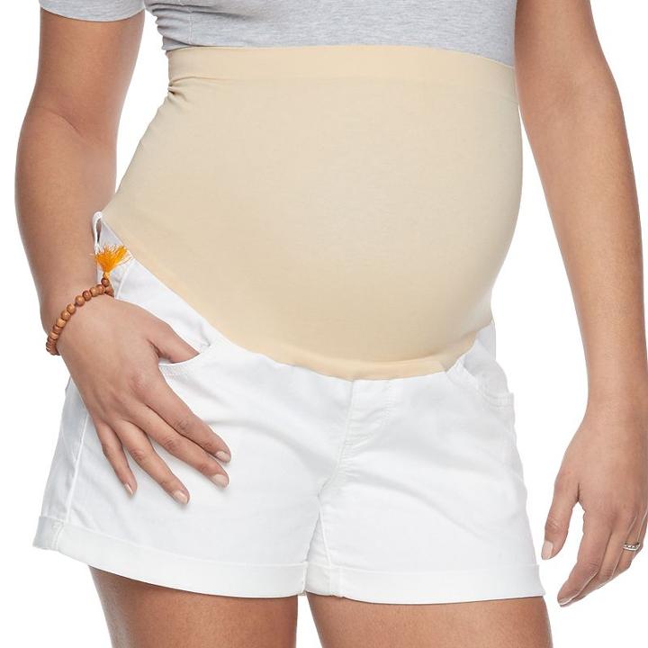 Maternity A:glow Belly Panel White Jean Shorts, Women's, Size: 10-mat