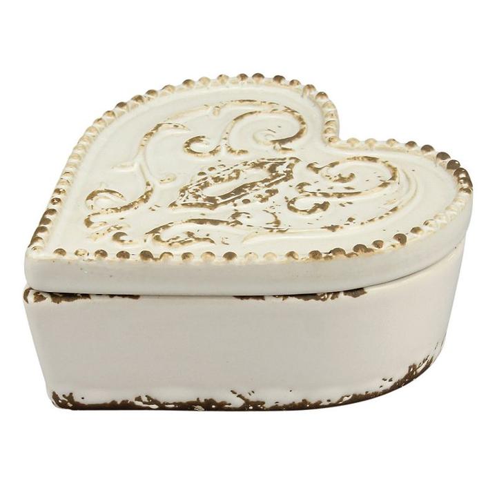 Stonebriar Collection Ceramic Heart Box, White