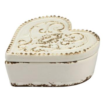 Stonebriar Collection Ceramic Heart Box, White