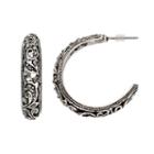 Antiqued Filigree Nickel Free Hoop Earrings, Women's, Silver