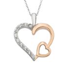 Lab-created White Sapphire Sterling Silver Two Tone Double Heart Pendant Necklace, Women's