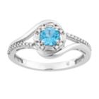10k White Gold Swiss Blue Topaz & 1/5 Carat T.w. Diamond Halo Ring, Women's, Size: 6