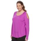 Plus Size Wild Majesty Cold-shoulder Mesh Tee, Women's, Size: 0x, Brt Purple