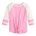 Girls 7-16 So&reg; Tie-front Raglan Varsity Tee, Size: 14, Brt Pink