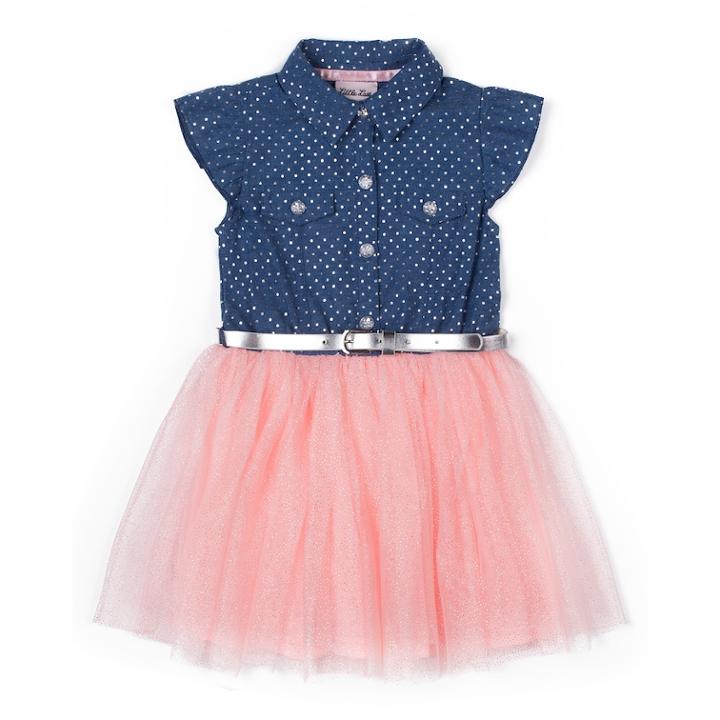 Girls 4-6x Little Lass Chambray Tulle Dress, Size: 6x, Dark Pink