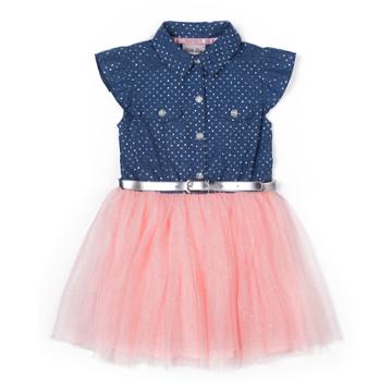 Girls 4-6x Little Lass Chambray Tulle Dress, Size: 6x, Dark Pink