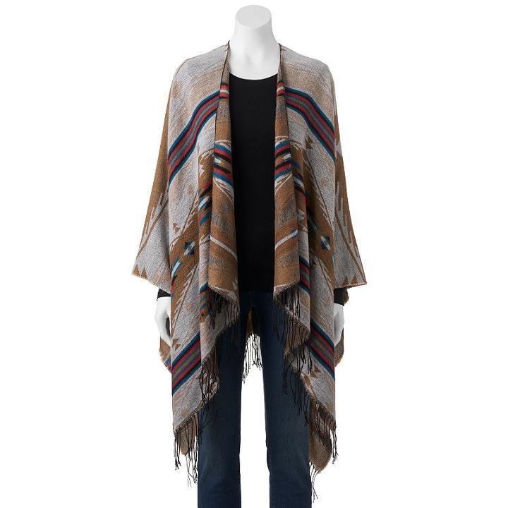 Mudd&reg; Two-tone Southwestern Fringed Ruana, Women's, Natural