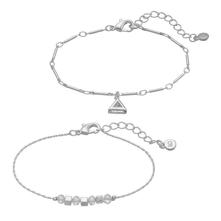 Lc Lauren Conrad Cube Bead & Triangle Bracelet Set, Women's, Silver