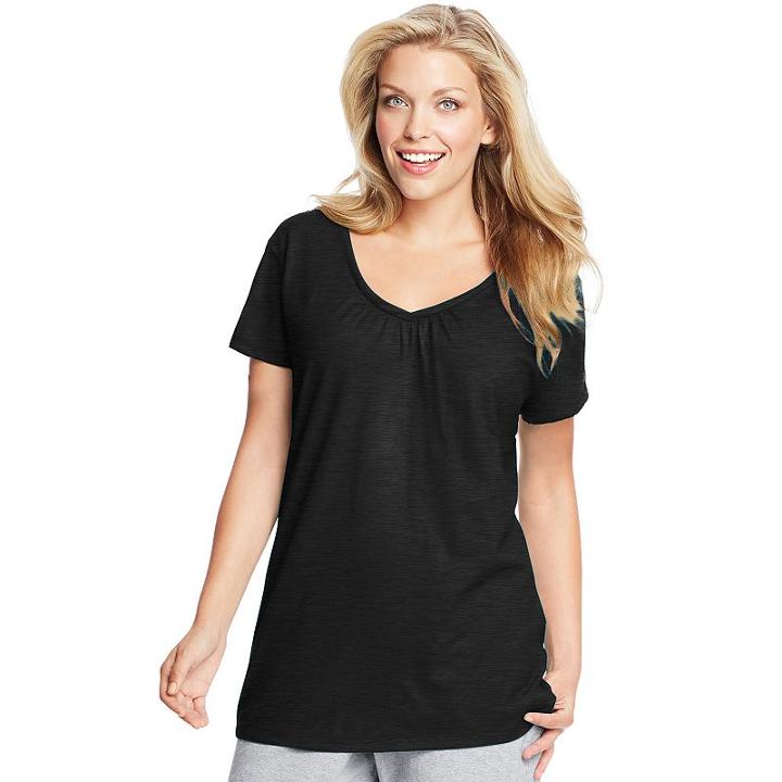 Plus Size Just My Size Slubbed Jersey Shirred V-neck Tee, Women's, Size: 5xl, Black