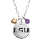 Fiora Crystal Sterling Silver Louisiana State Tigers Team Logo & Heart Pendant Necklace, Women's, Size: 16, Purple