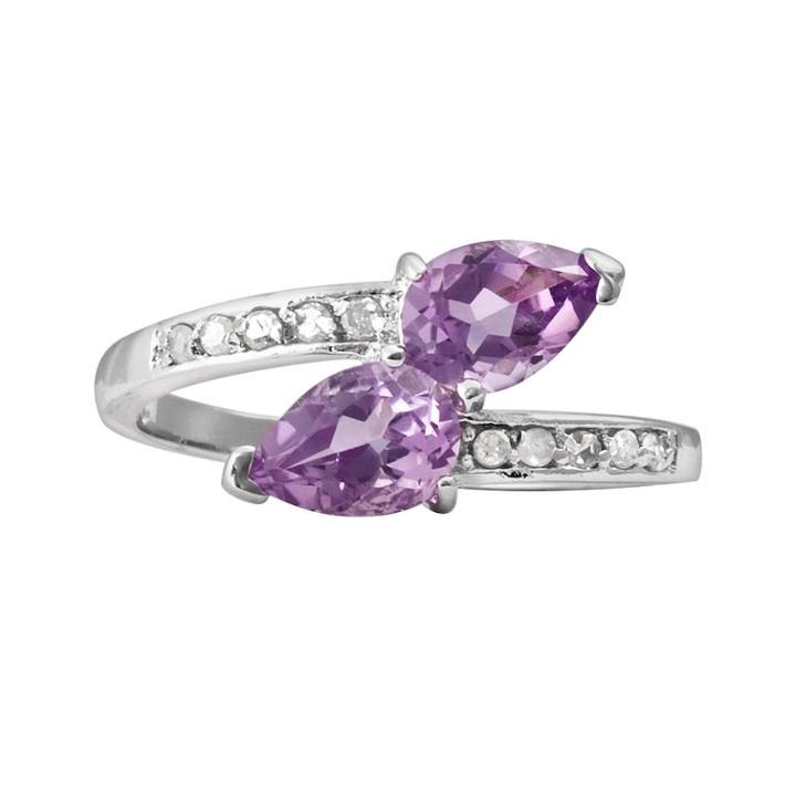 Sterling Silver 1/10-ct. T.w. Diamond And Amethyst Bypass Ring, Women's, Size: 8, Purple