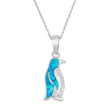 Lab-created Blue Opal Sterling Silver Penguin Pendant Necklace, Women's, Size: 18