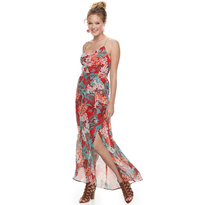 Juniors' Candie's&reg; Floral Cutout Chiffon Maxi Dress, Teens, Size: Xs, Red