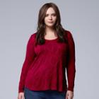 Plus Size Simply Vera Vera Wang Crinkle Scoopneck Tee, Women's, Size: 2xl, Blue (navy)