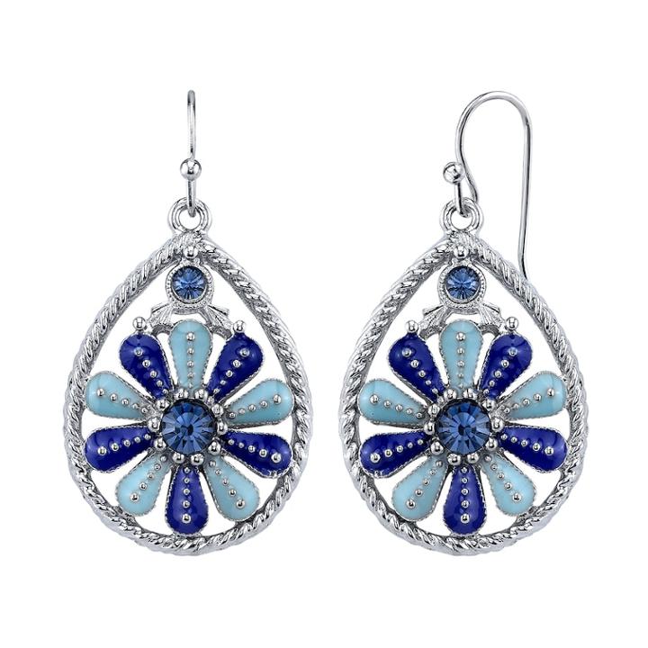 1928 Flower Twisted Teardrop Earrings, Women's, Blue