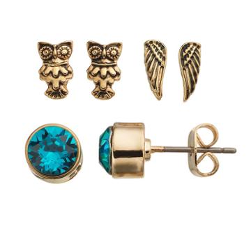 Charming Inspirations Wing & Owl Stud Earring Set, Women's, Blue